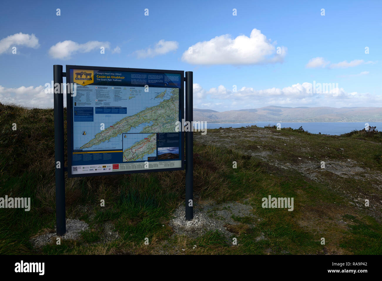 The Goat's Path Trailhead,trail marker,route marker,post,sign,hiking,sheep's head way,lighthouse loop,hike,walk,trail,wild atlantic way,west cork,RM I Stock Photo