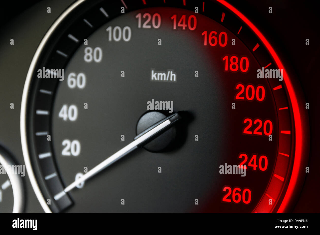 Car instrument panel dashboard closeup with visible speedometer, car