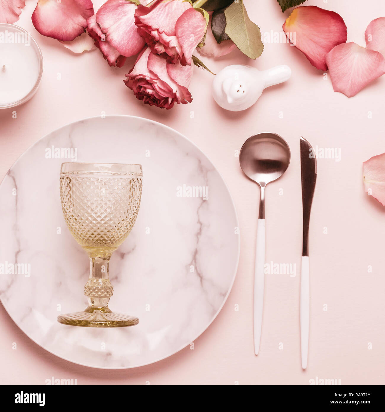 Romantic table setting. decorations for serving festive table. Stock Photo