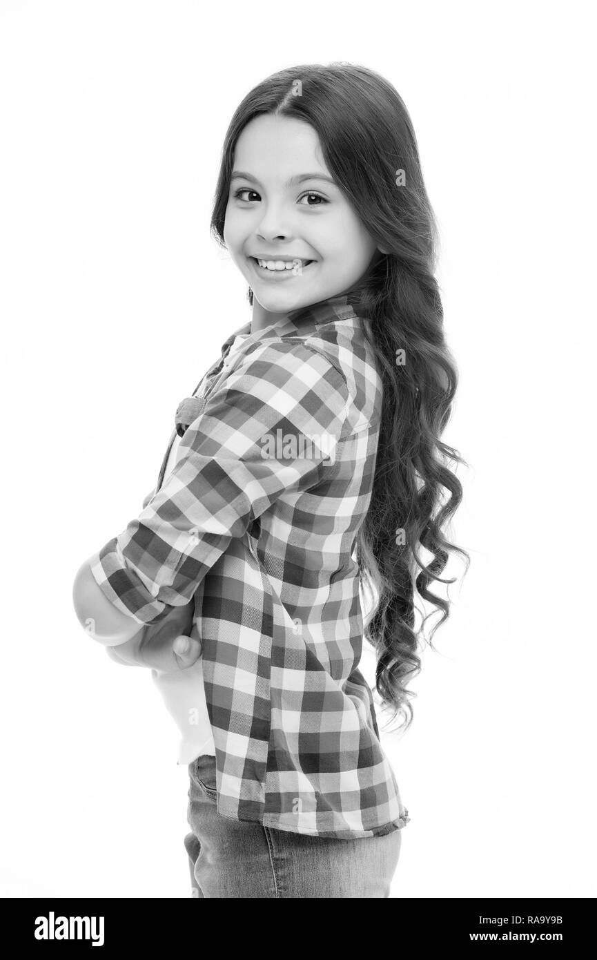 Charming Cutie Kid Girl Long Curly Hair Posing Cheerful Happy