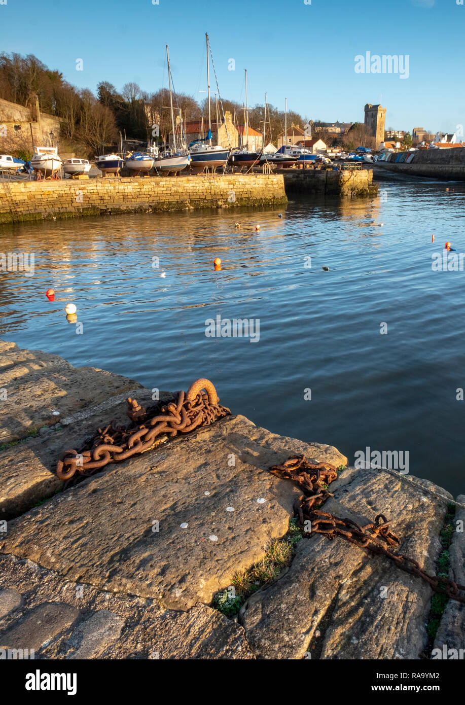 A view of Dysart harbour with Harbourmaster's House and the remains of
