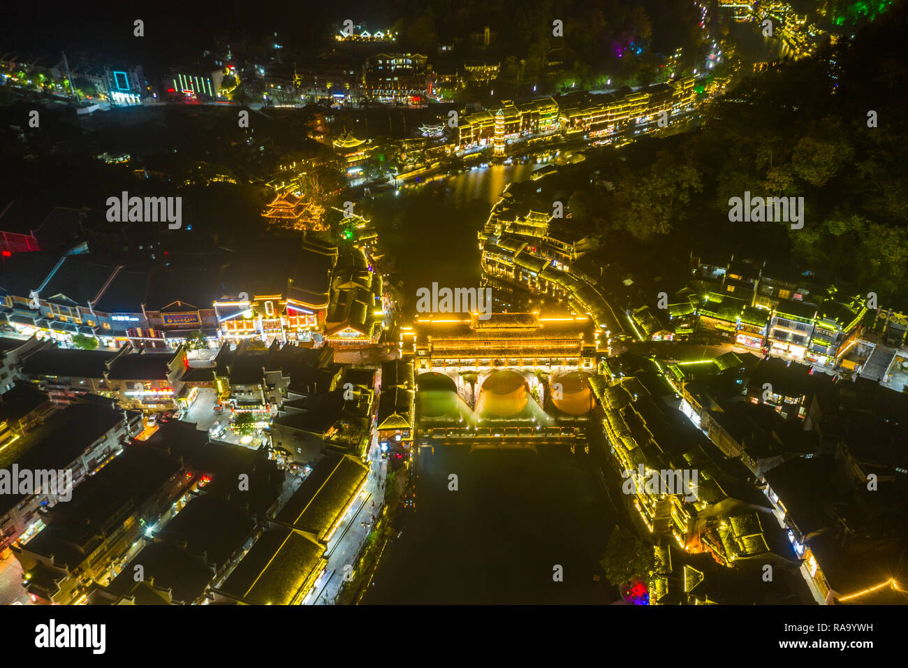 Beautiful view of Feng Ancient Town at night Stock Photo