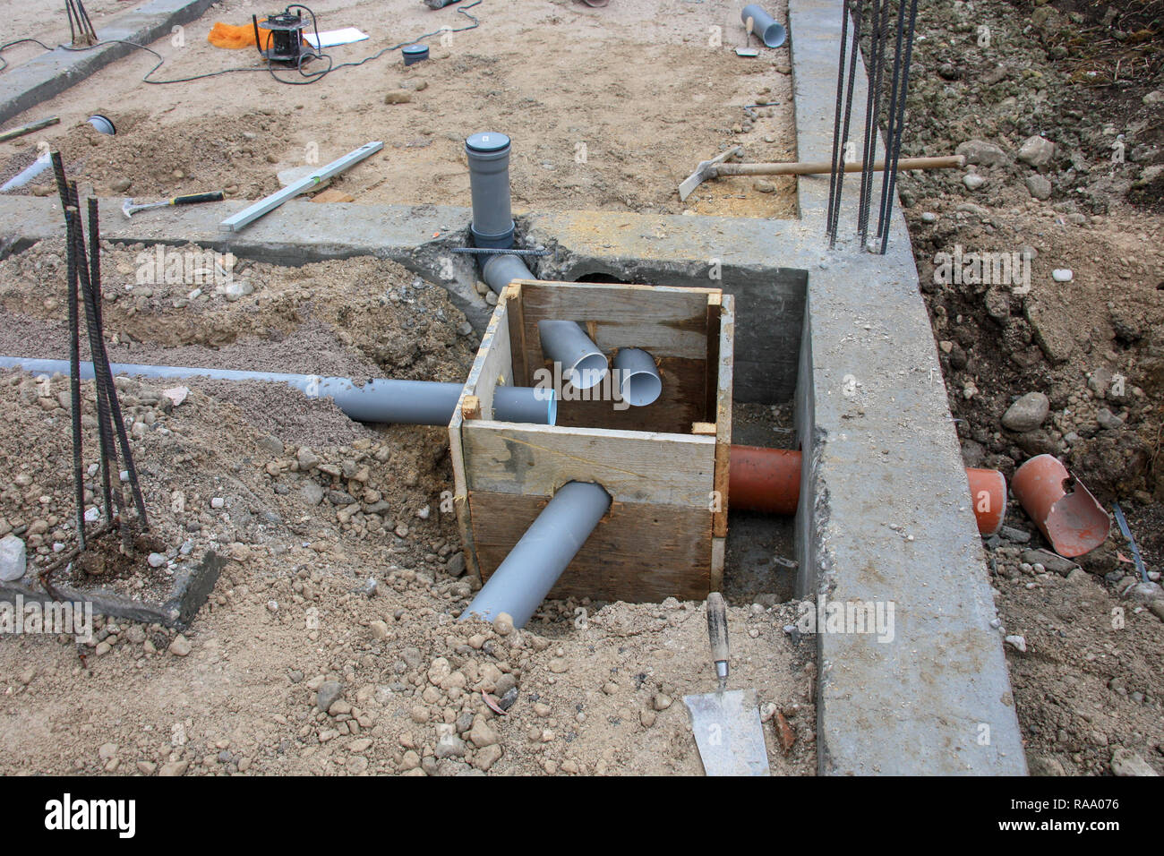 foundation construction with tubes Stock Photo Alamy