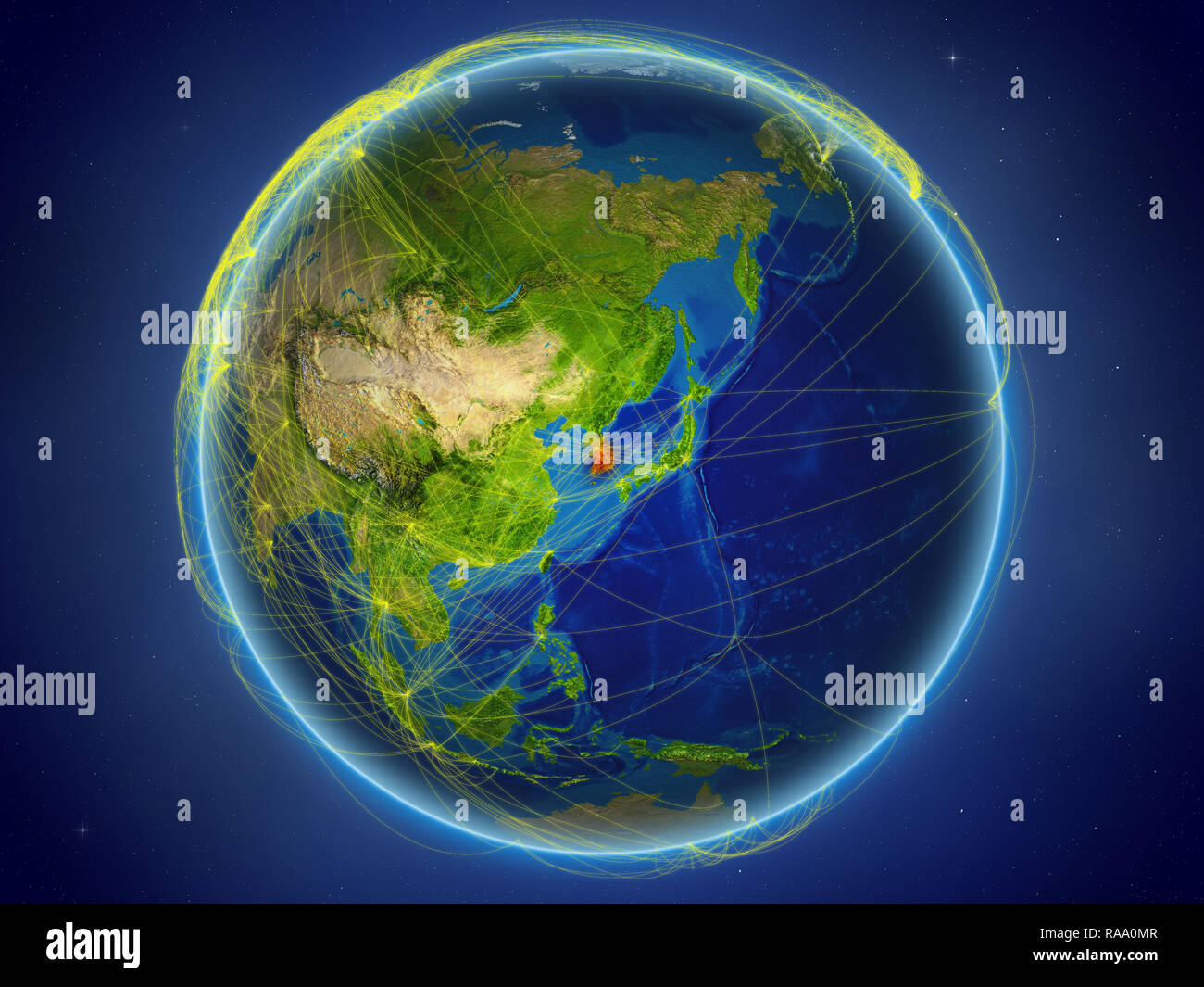 South Korea from space on planet Earth with digital network ...