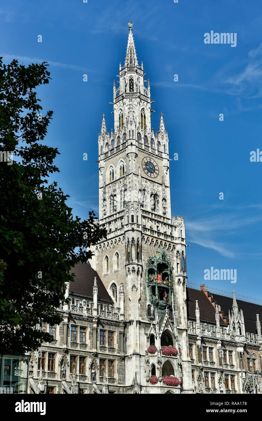 New Town Hall and Glockenspiel, Marienplatz, Munich, Germany Stock Photo