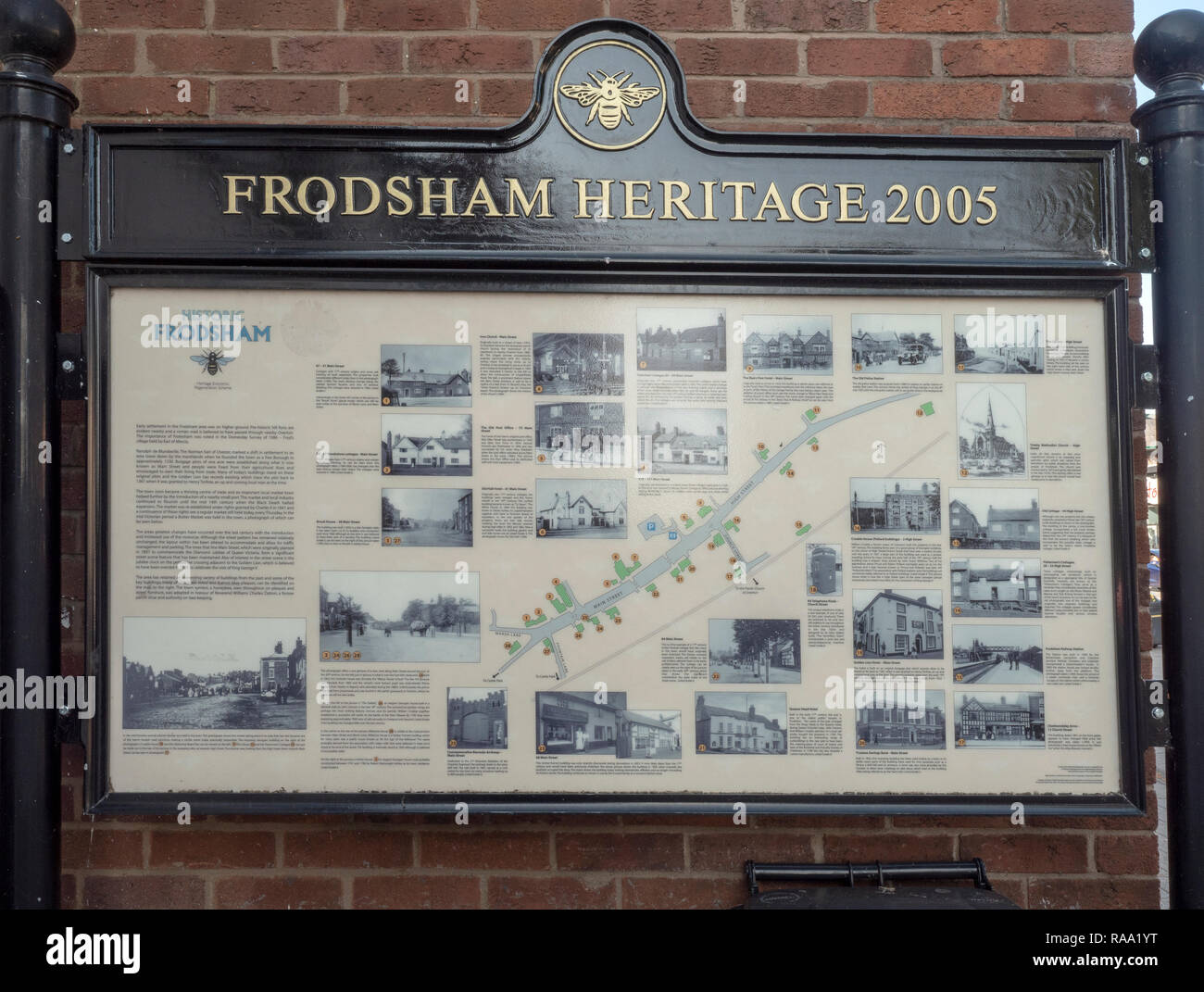 Tourist information board in the Town Centre of Frodsham, Cheshire, England, UK. Stock Photo