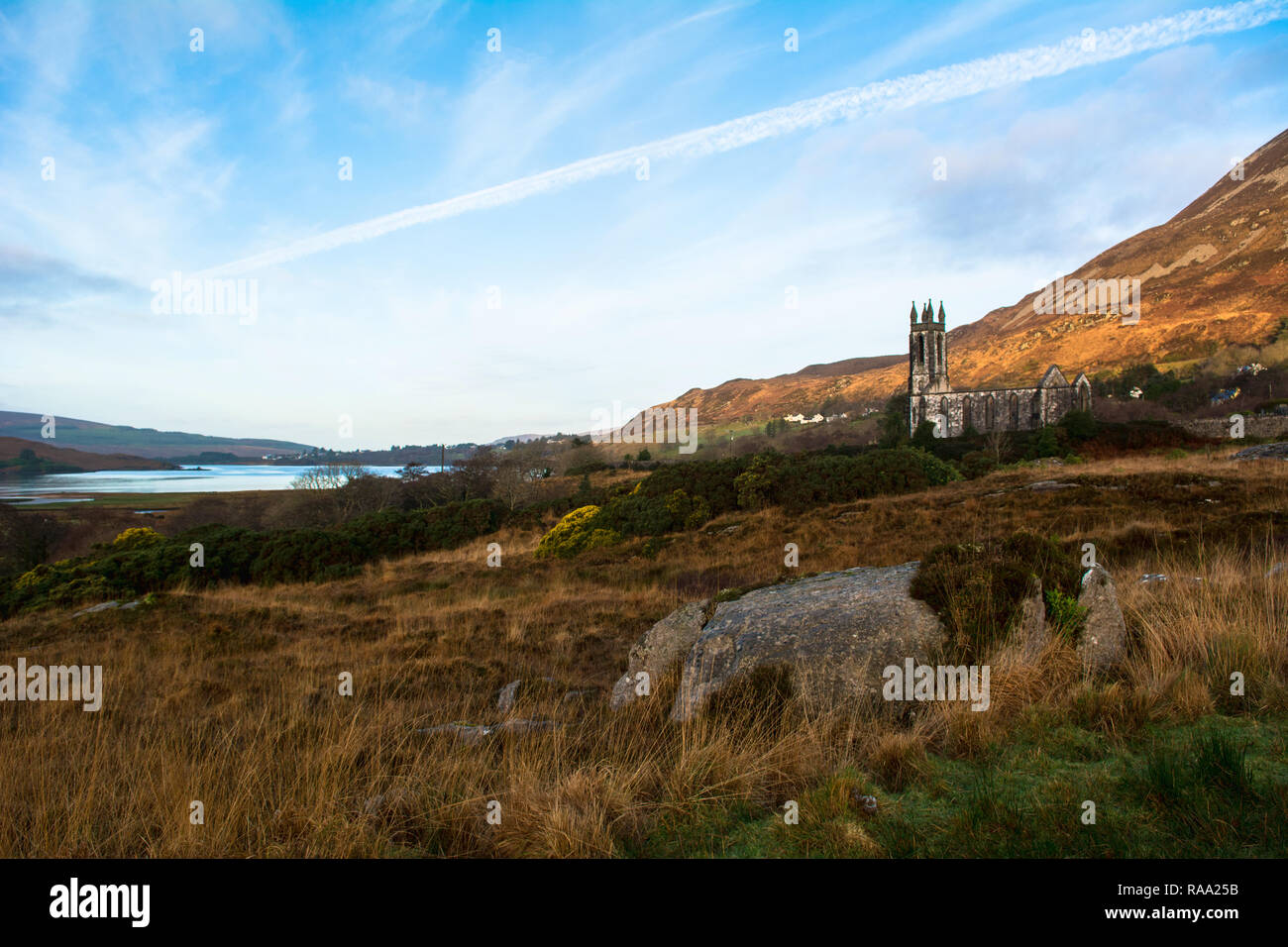 Ruined Church of Ireland in The Poisoned Glen Dunlewey Gweedore Donegal Ireland Europe Stock Photo