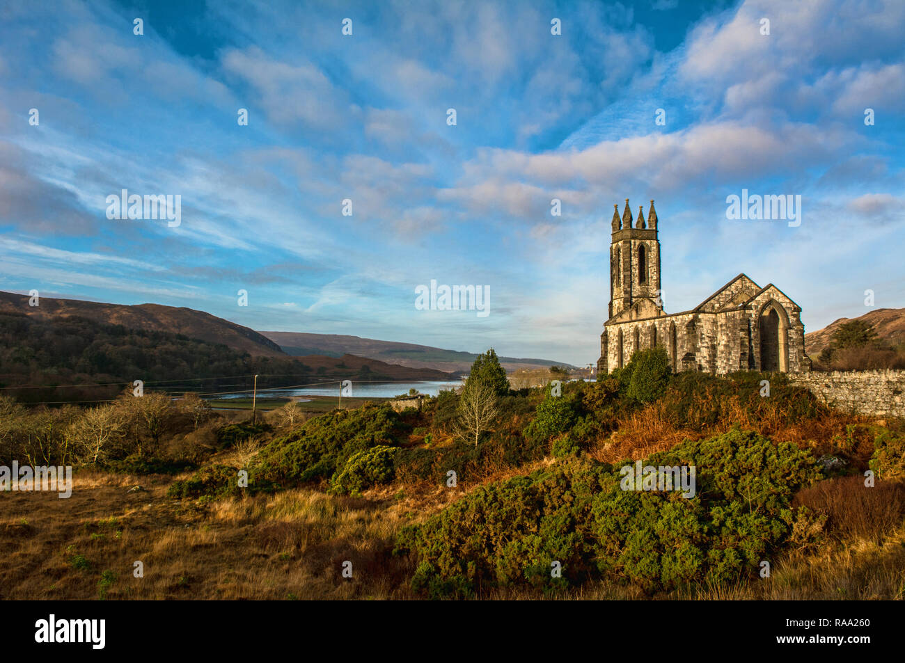 Ruined Church of Ireland in The Poisoned Glen Dunlewey Gweedore Donegal Ireland Europe Stock Photo