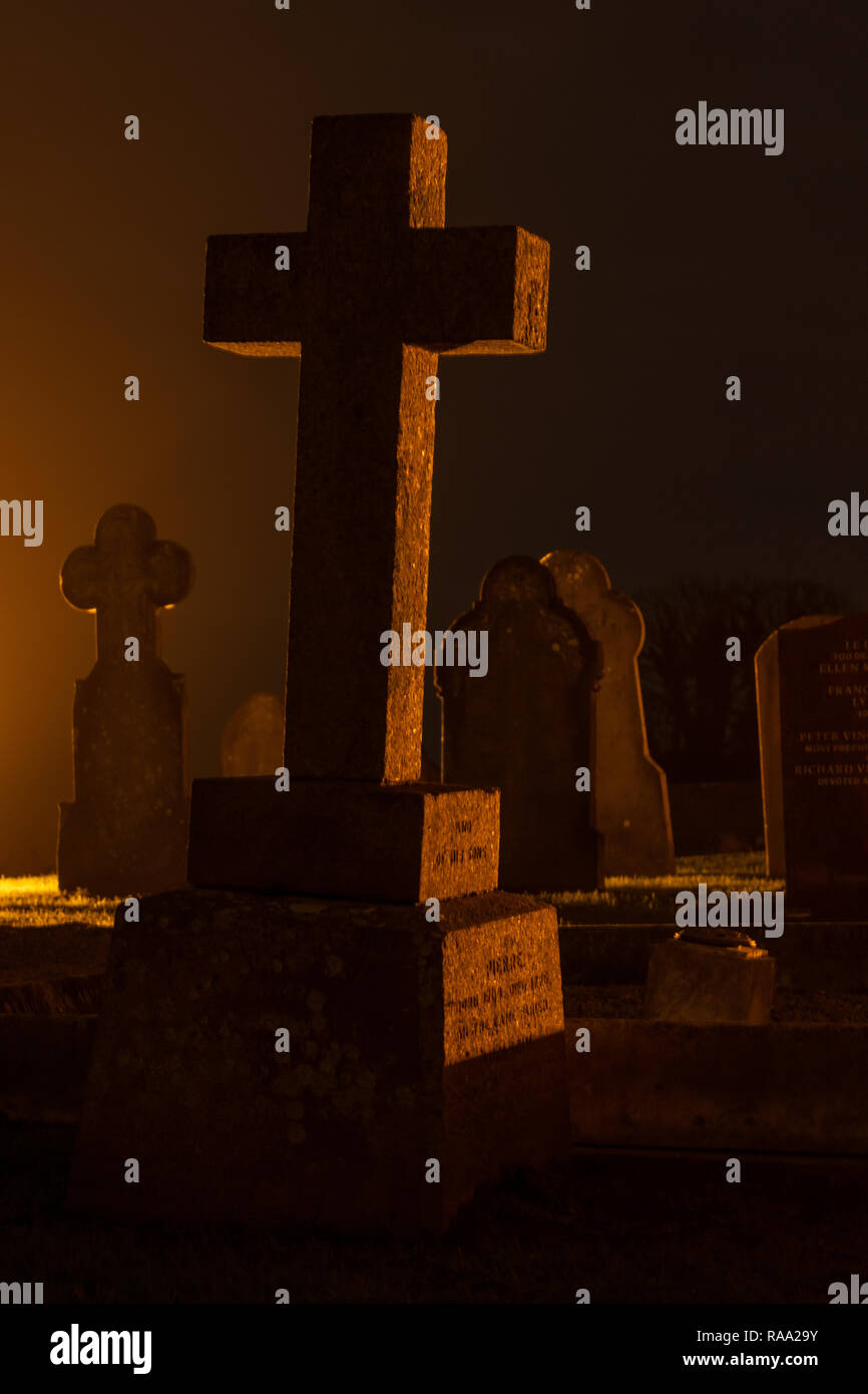 Illuminated Grave Stones Stock Photo