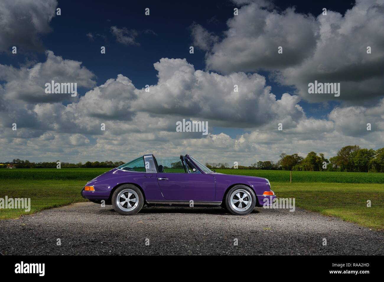 Purple Classic Porsche 911 Targa Stock Photo