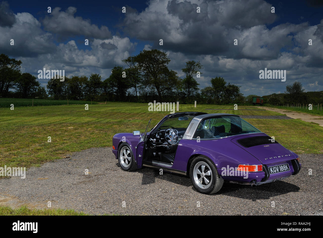 Purple Classic Porsche 911 Targa Stock Photo