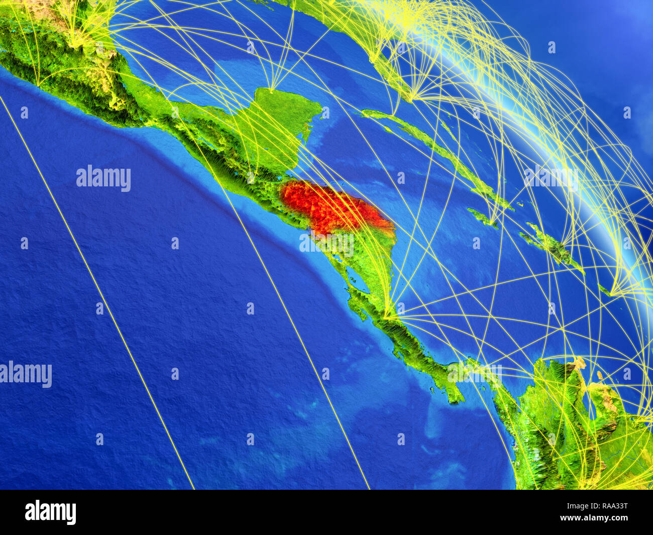 Honduras from space on model of planet Earth with network. Concept of ...