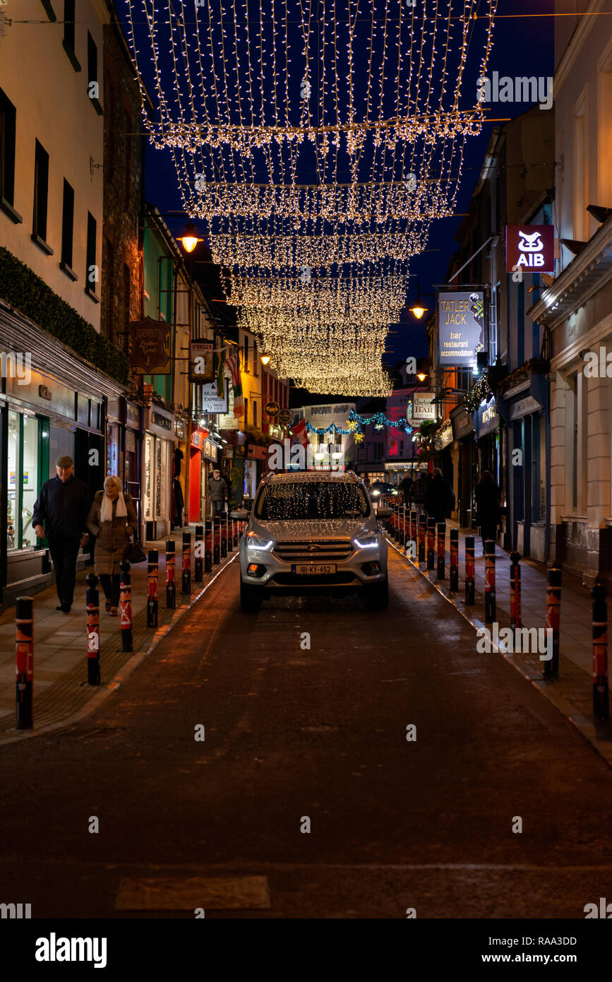 Plunkett Street in Christmas decoration lights in Killarney, County Kerry, Ireland Stock Photo