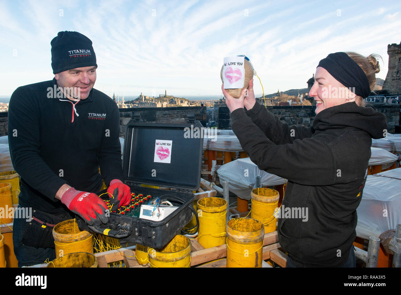 Pictured  Susie Hill and Shaun Gibson Pyrotechnician Titanium Fireworks, one of the largest fireworks companies in the UK and the masters behind the w Stock Photo