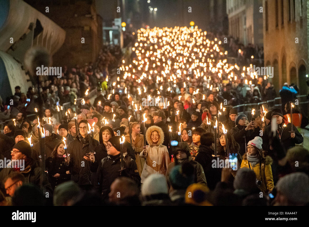 Edinburgh Hogmanay Torchlight Procession Stock Photo