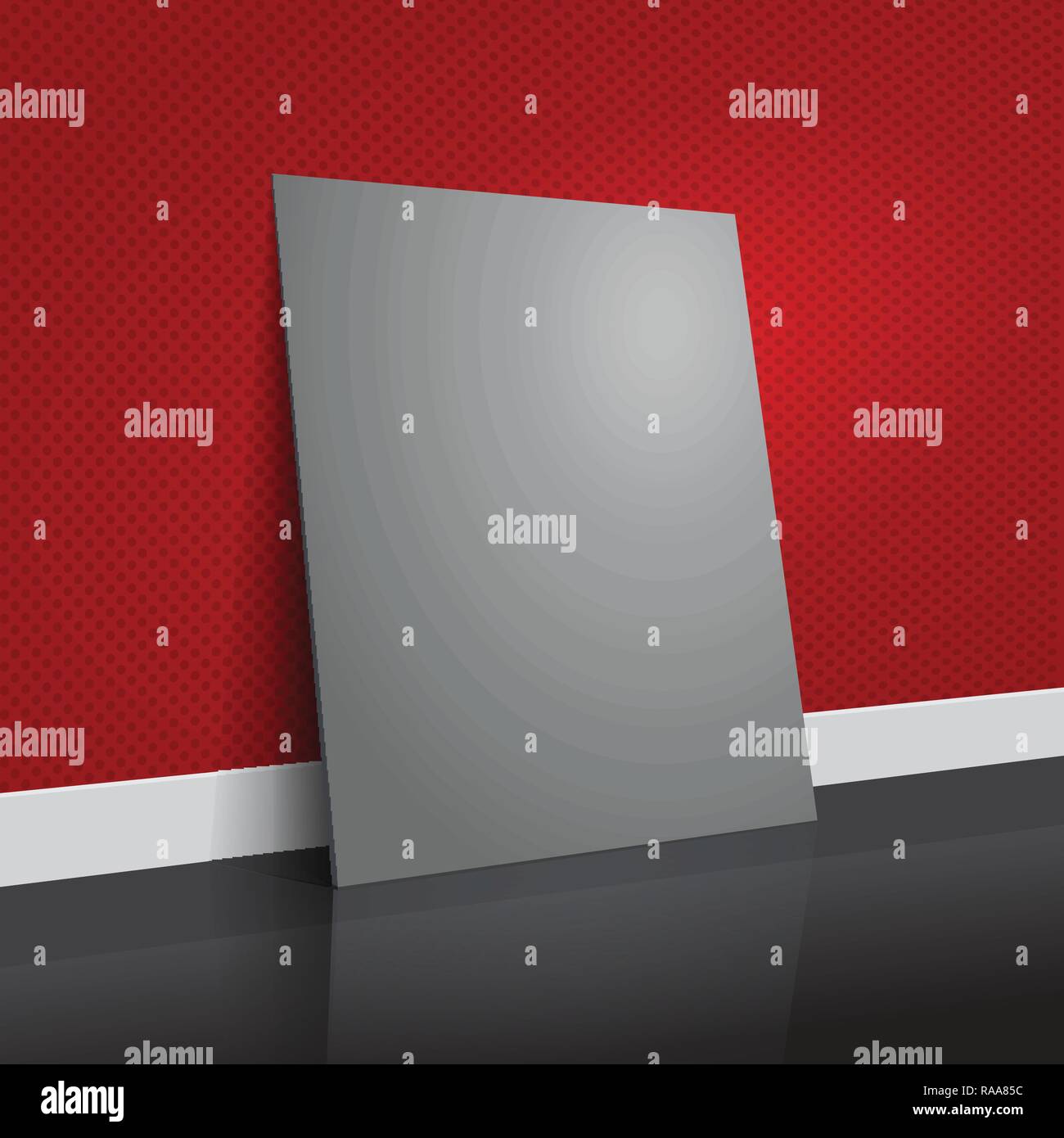 Empty Grey Frame Standing on Reflective Floor and Leaning Against the