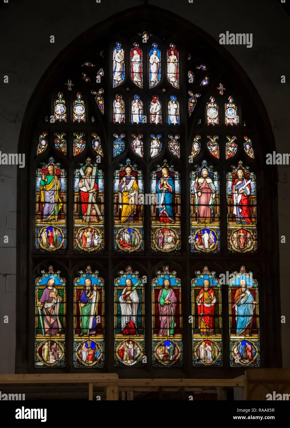Stained Glass Windows And Information In The St Michael And All Angels Church Bronte S Church Haworth Yorkshire England Stock Photo Alamy