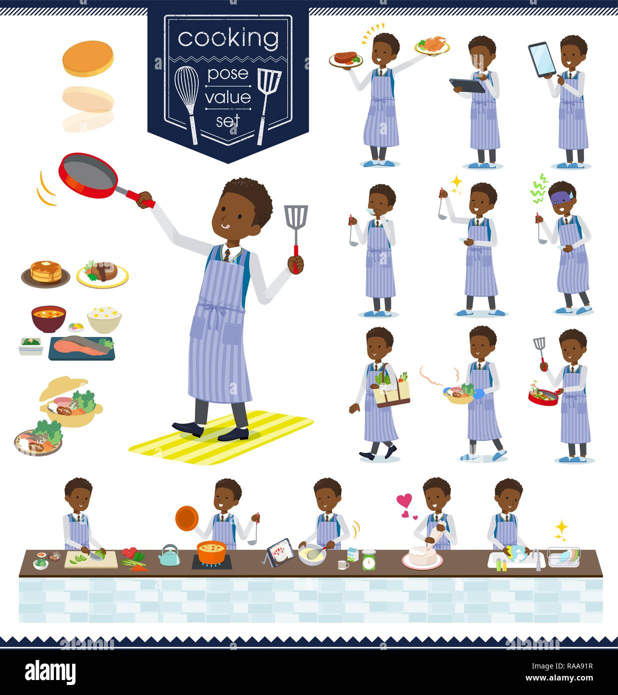 A set of school boy about cooking.There are actions that are cooking in ...