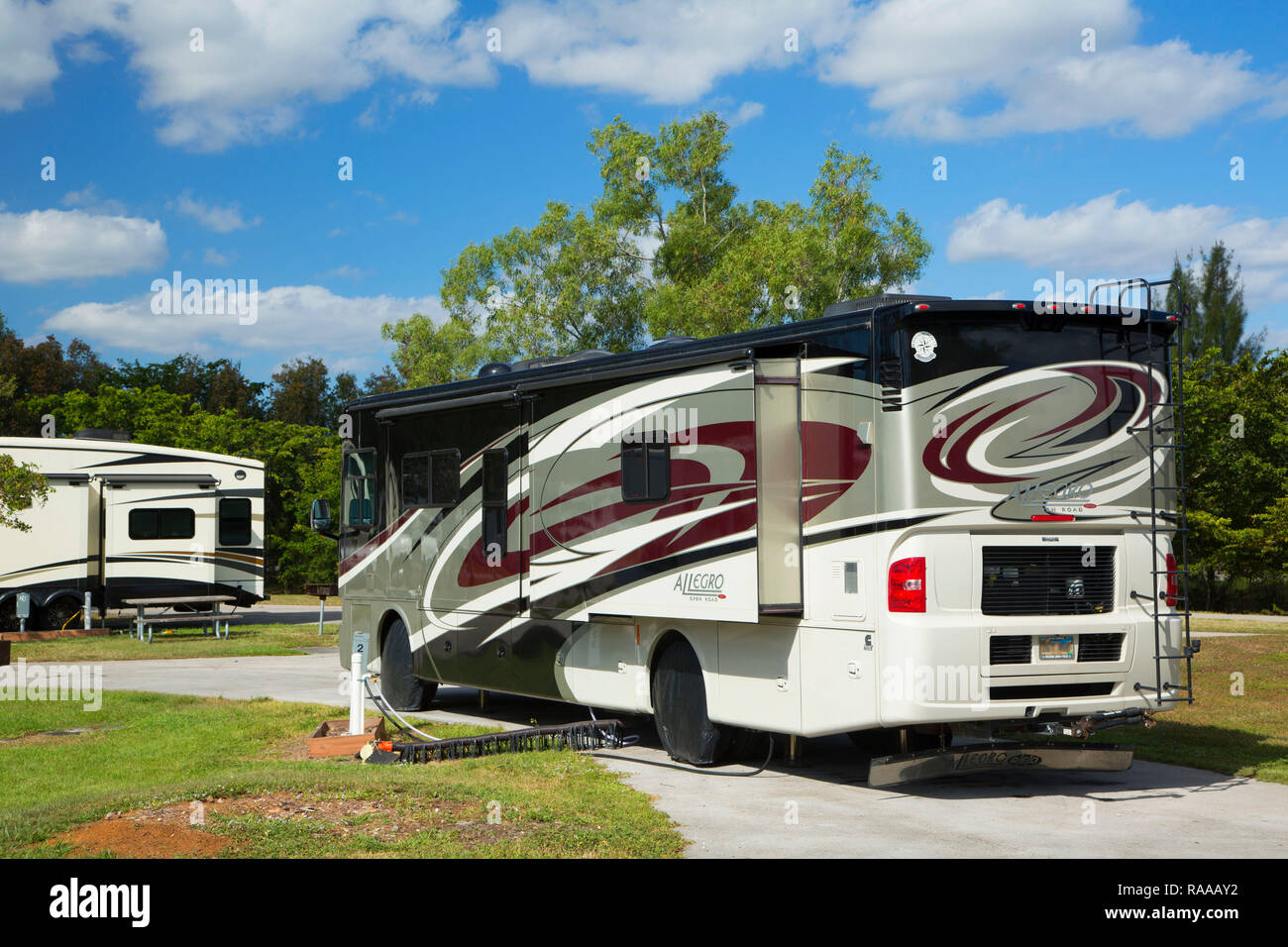 Motorhome in campground, CB Smith Park, Pembroke Pines, Florida Stock Photo