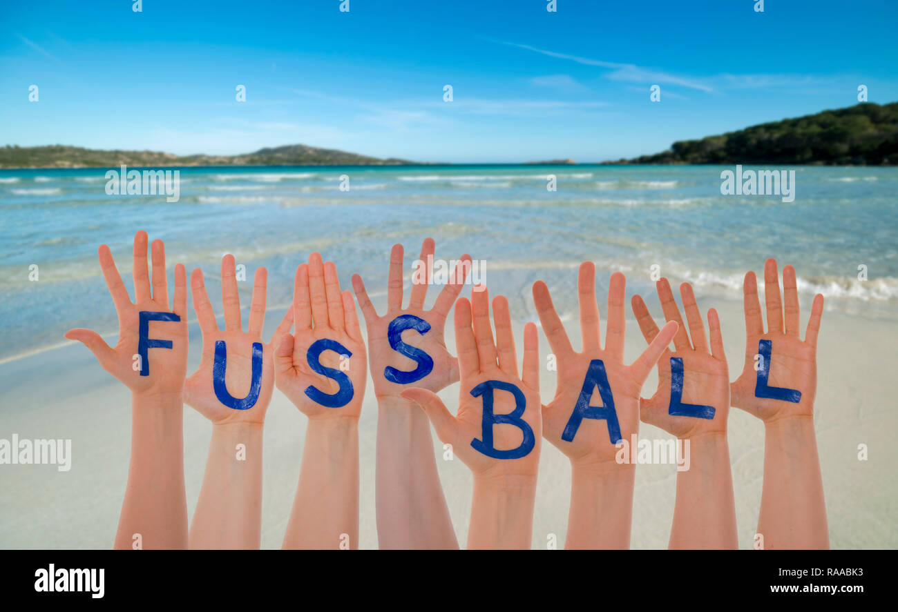 Many Hands Building German Word Fussball Means Football. Beautiful