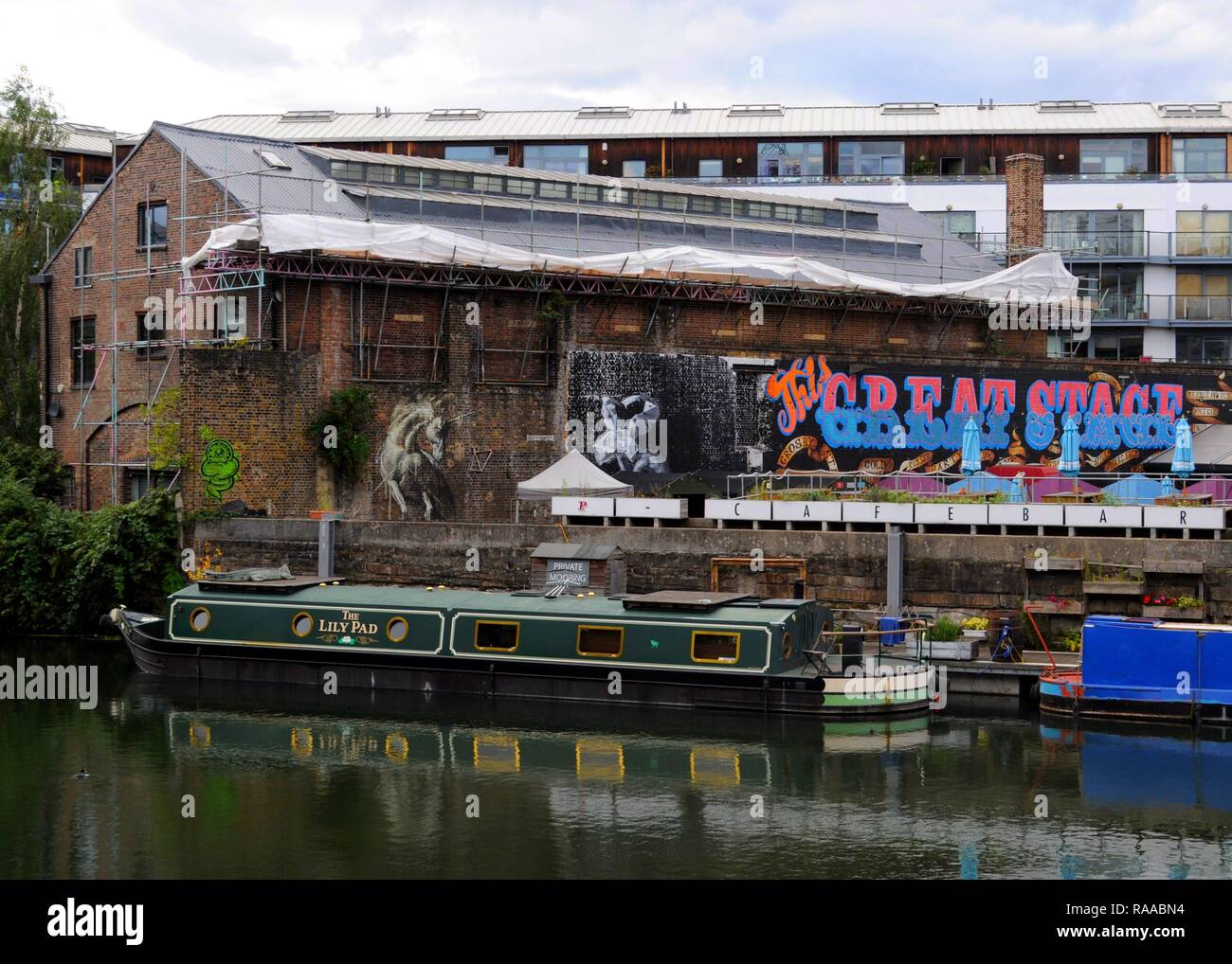 Narrowboat on the River Lea Navigation, East London, UK. Stock Photo