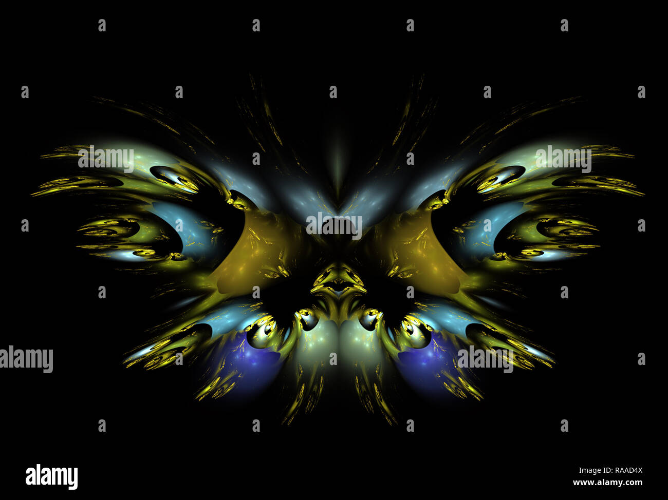 Artistic abstraction composed of fractal butterfly shapes and lights on