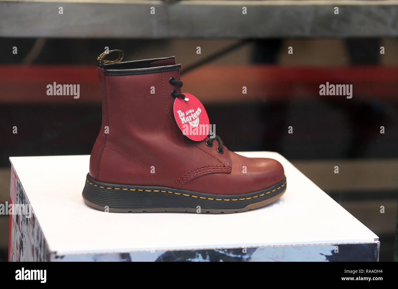 Dr Martens iconic boot in a shop window Stock Photo