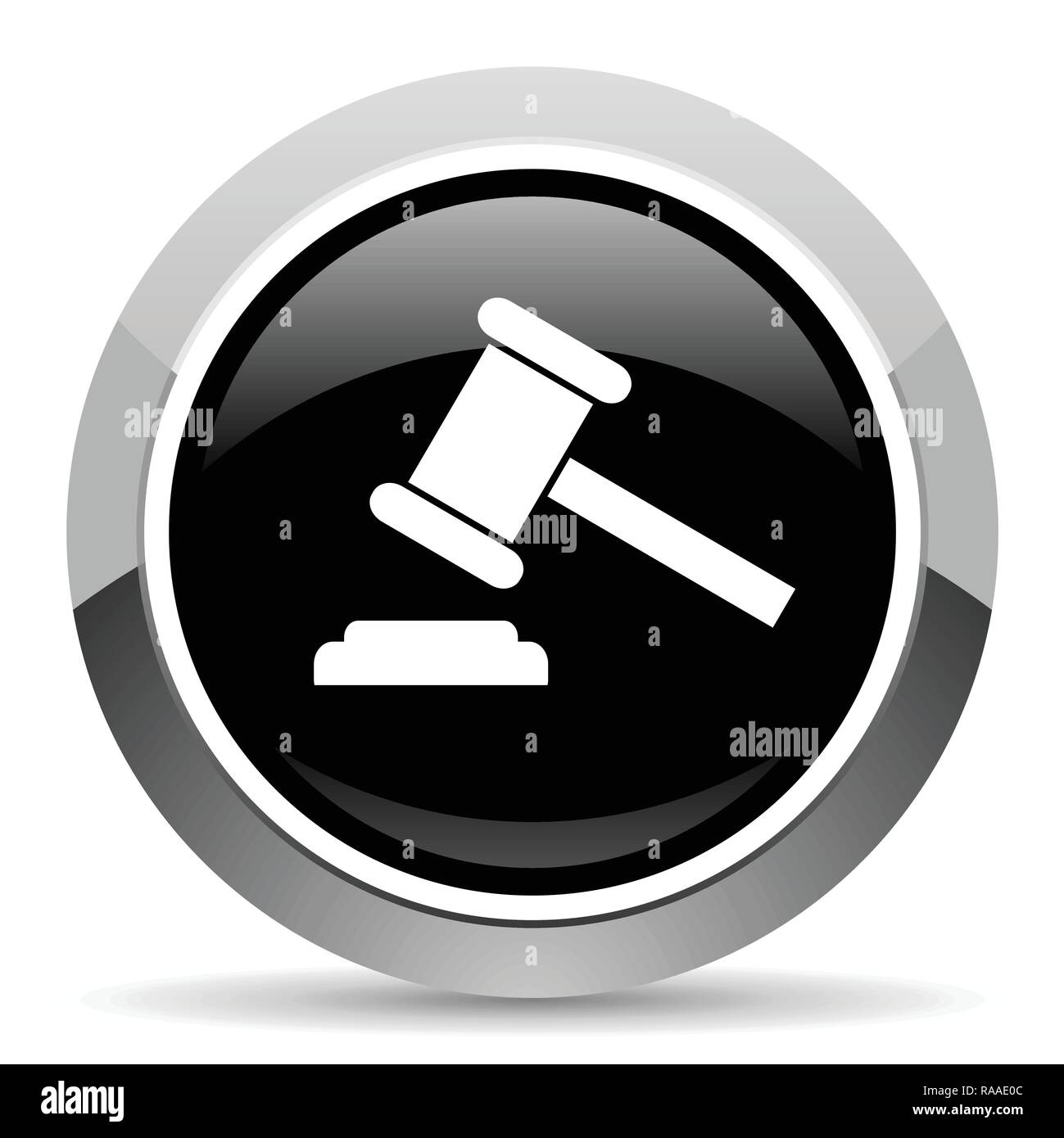Auction vector steel icon. Chrome border round web button. Silver ...