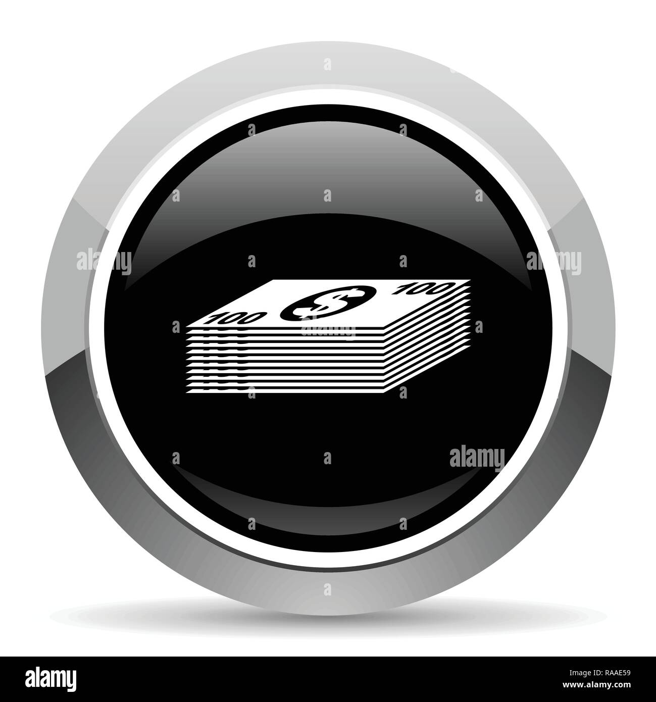 Money vector steel icon. Chrome border round web button. Silver ...