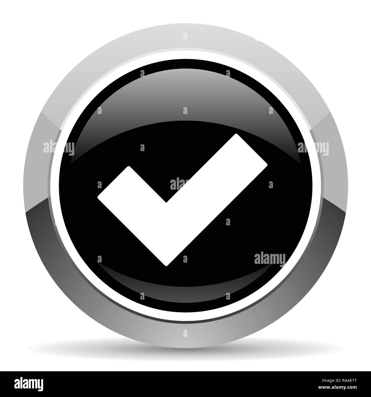 Accept vector steel icon. Chrome border round web button. Silver ...
