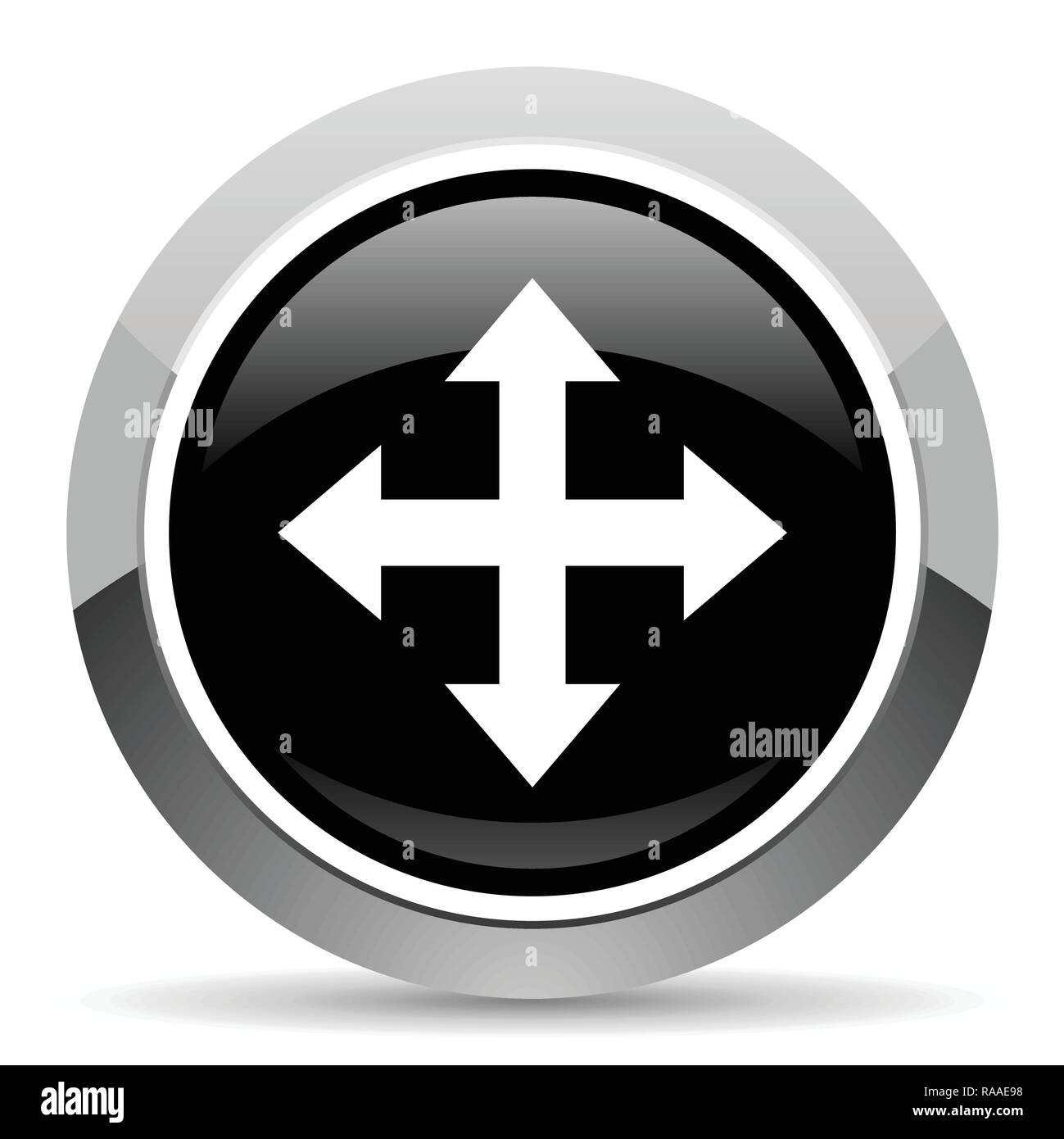 Arrow vector steel icon. Chrome border round web button. Silver metallic pushbutton. Stock Vector