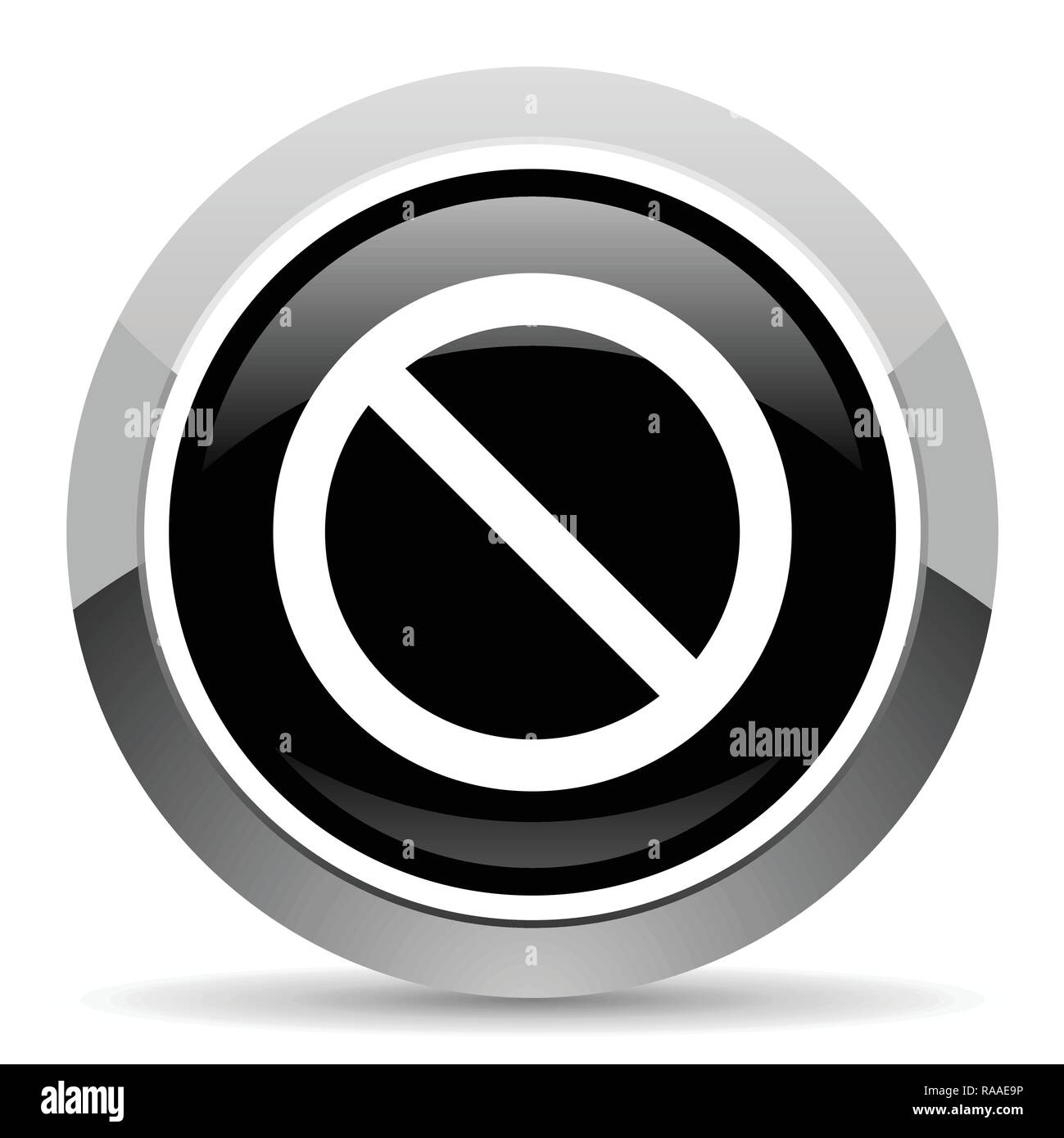 Access denied vector steel icon. Chrome border round web button. Silver metallic pushbutton. Stock Vector