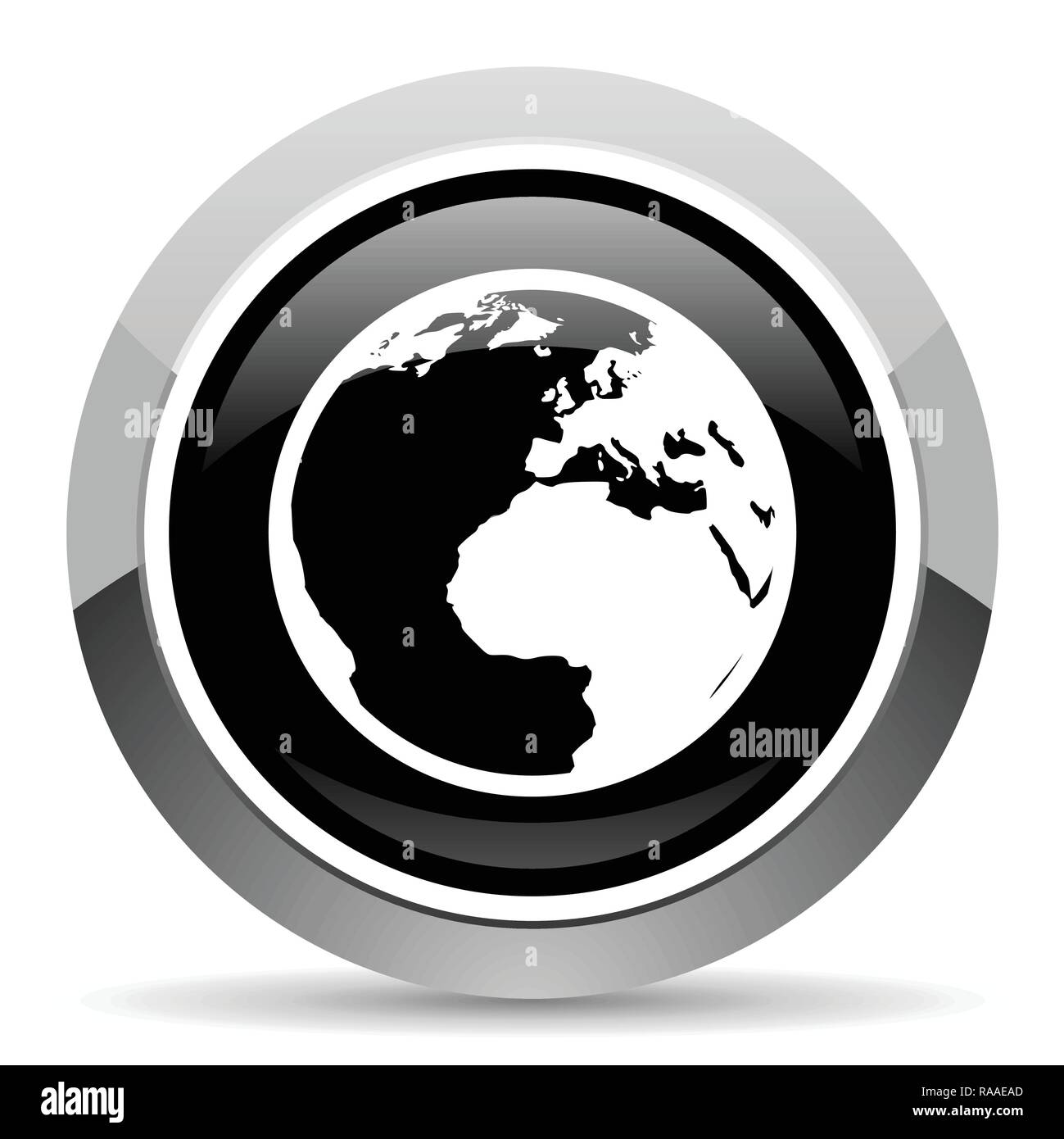 Earth vector steel icon. Chrome border round web button. Silver ...