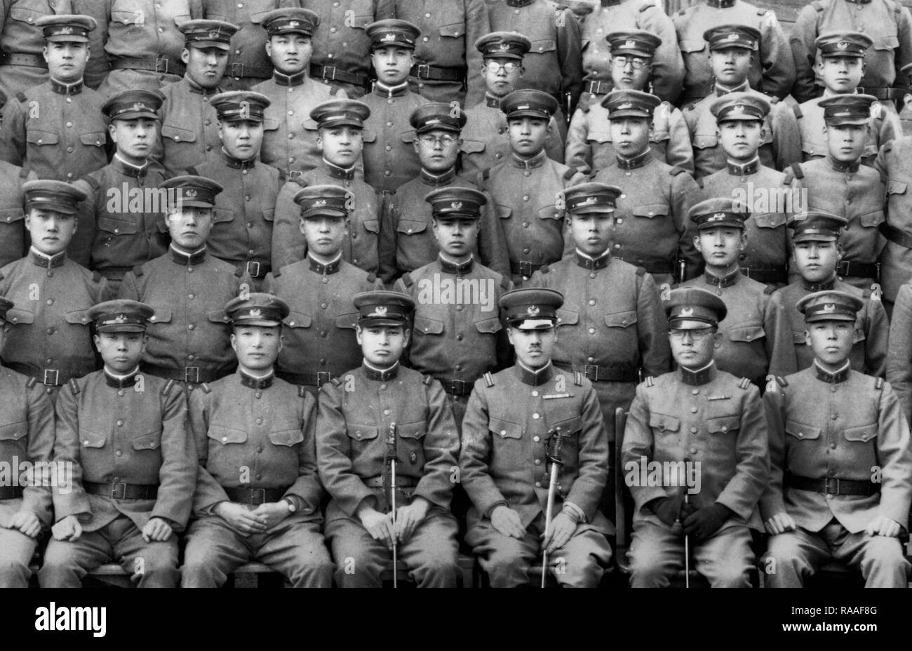 Japanese military unit poses for a group photo, ca. 1933. Stock Photo