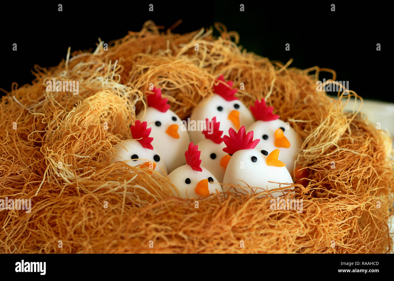 Easter chicken nest marzipan art Stock Photo