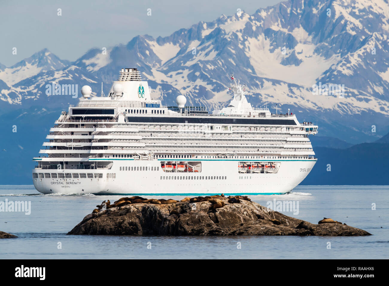 Cruise ship off Point Adolphus, Icy Strait, Southeast Alaska, USA. Stock Photo
