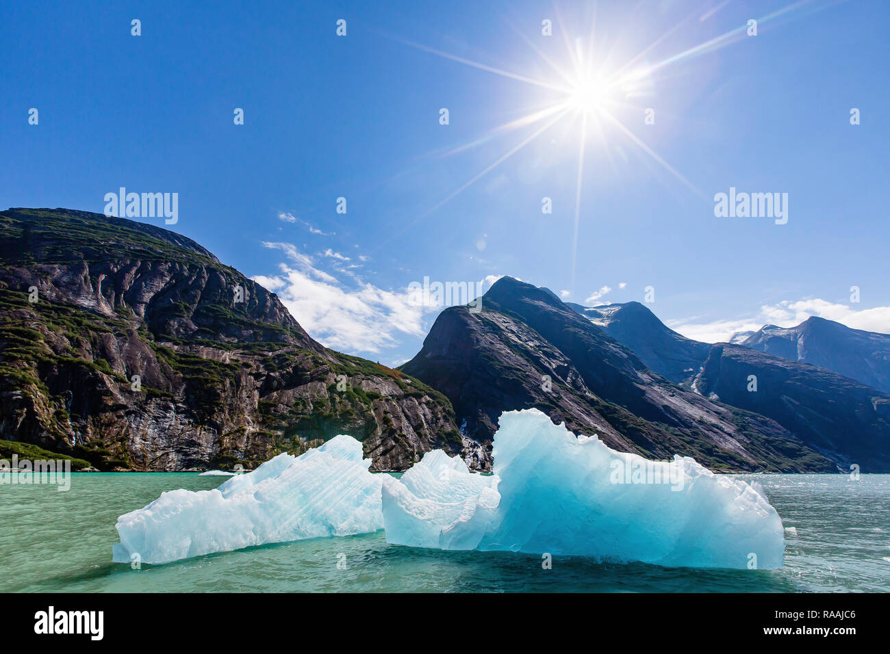 Calved ice in front of the Dawes Glacier in Endicott Arm in Southeast Alaska, USA. Stock Photo