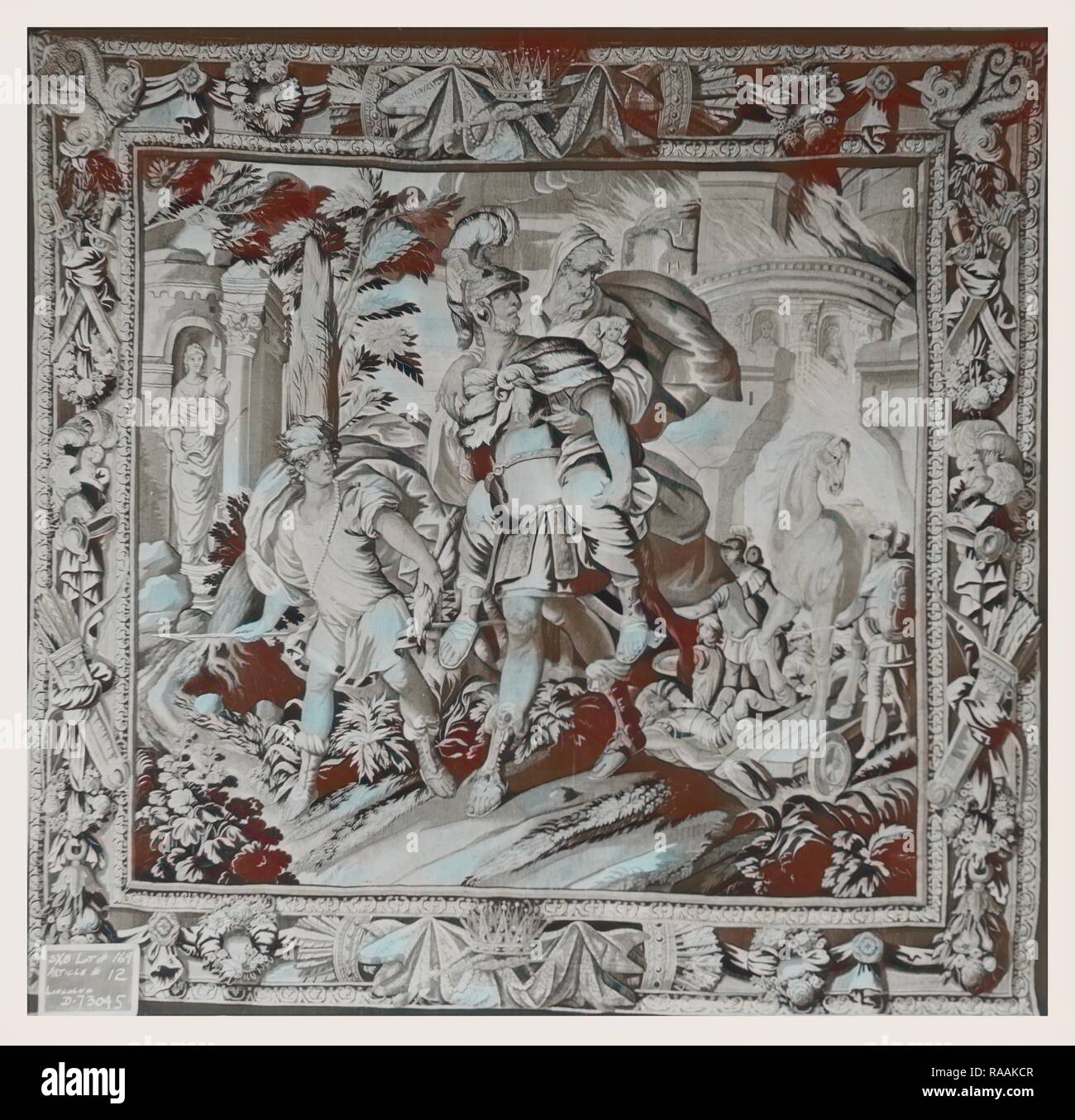 Aeneas leaves Troy carrying his father Anchises and leading his son