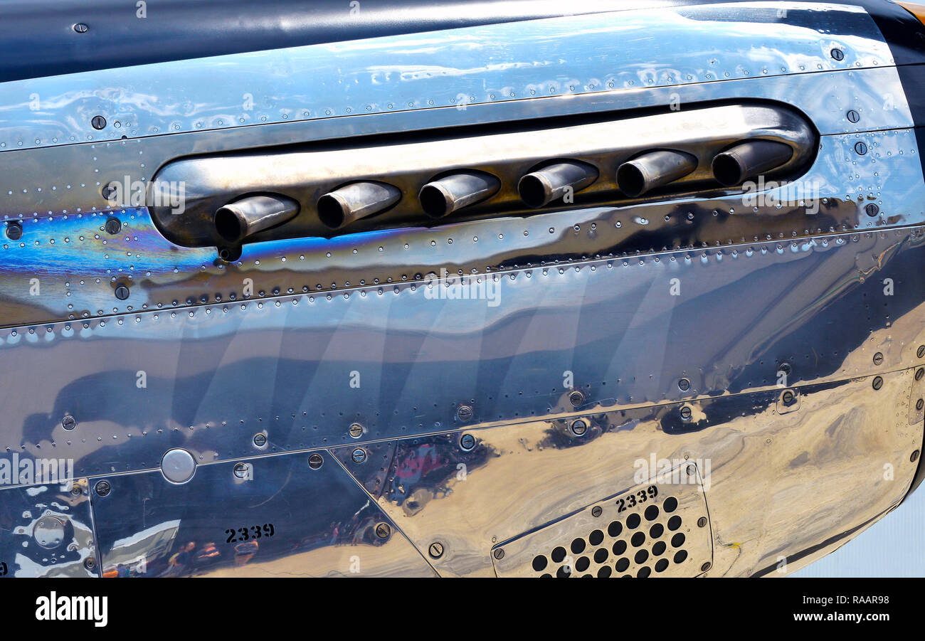Airplane engine exhaust pipes Stock Photo