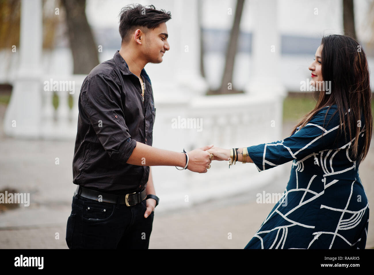 Love Story Of Indian Couple Posed Outdoor Holding Hands Together Stock Photo Alamy