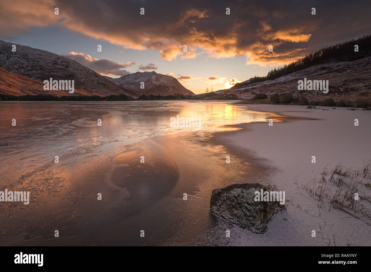 Frozen Lochan Urr at sunset, Glen Etive, Scotland Stock Photo Alamy