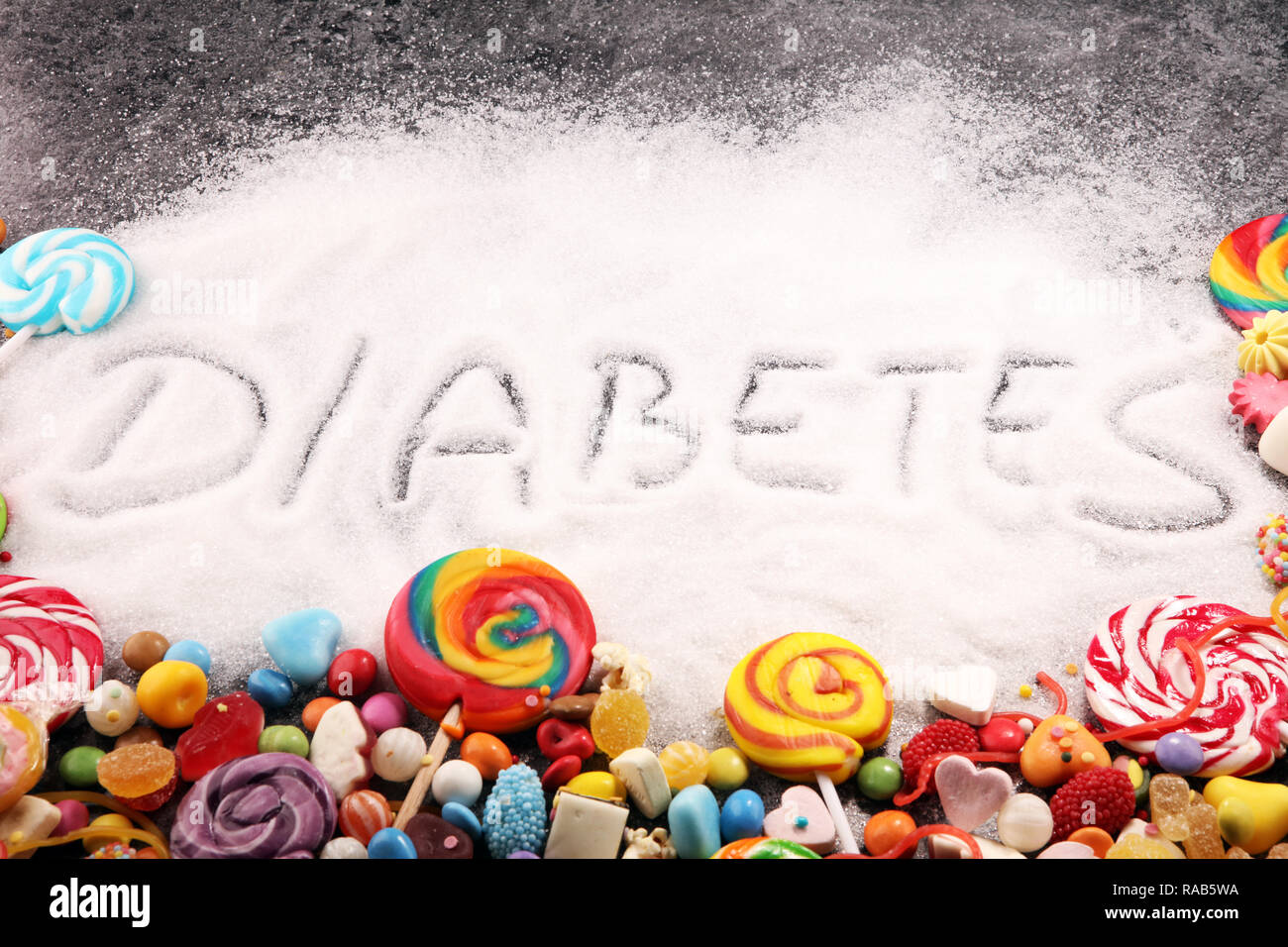 Diet and weight loss, denial of sweet. diabetes text with concept