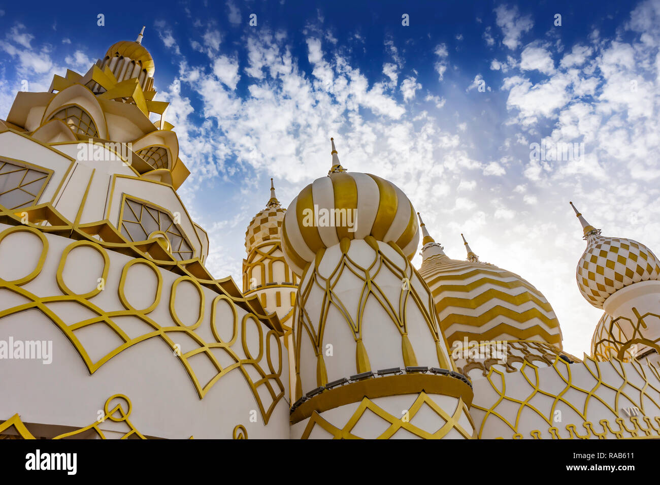 Close up Russian style fairy building with blue sky Stock Photo