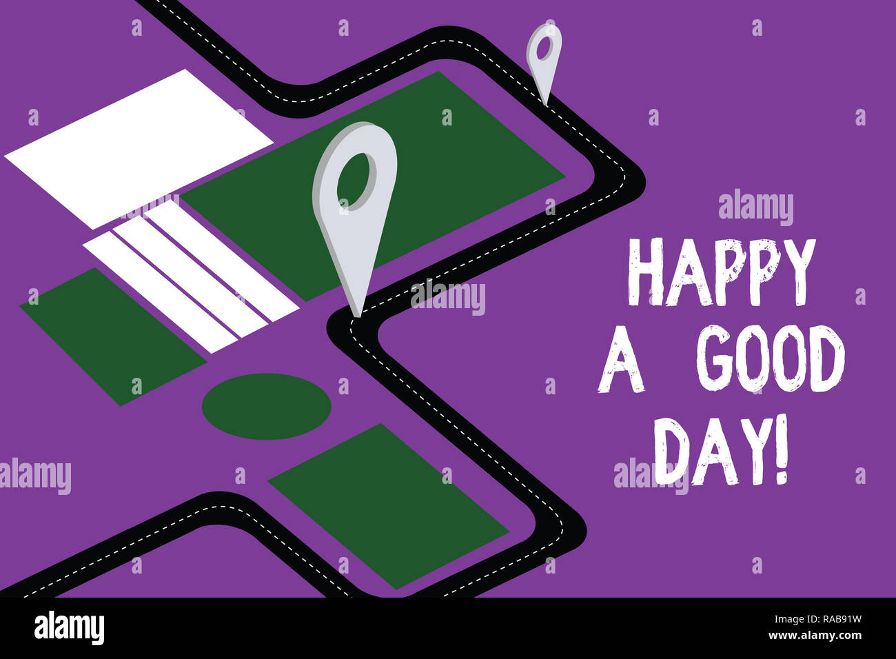 Handwriting text Happy A Good Day. Concept meaning Best wishes for you to have happy times today Motivation Road Map Navigation Marker 3D Locator Pin  Stock Photo