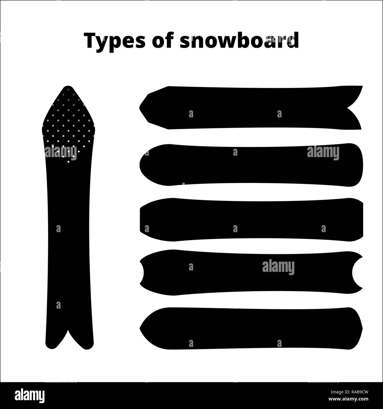 Set of different types of snowboards isolated on a white background Design template Stock Vector