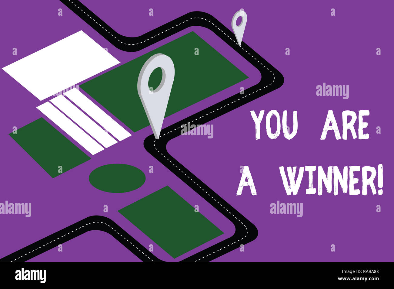 Handwriting text You Are A Winner. Concept meaning Motivation inspirational support for you accomplish goals Road Map Navigation Marker 3D Locator Pin Stock Photo