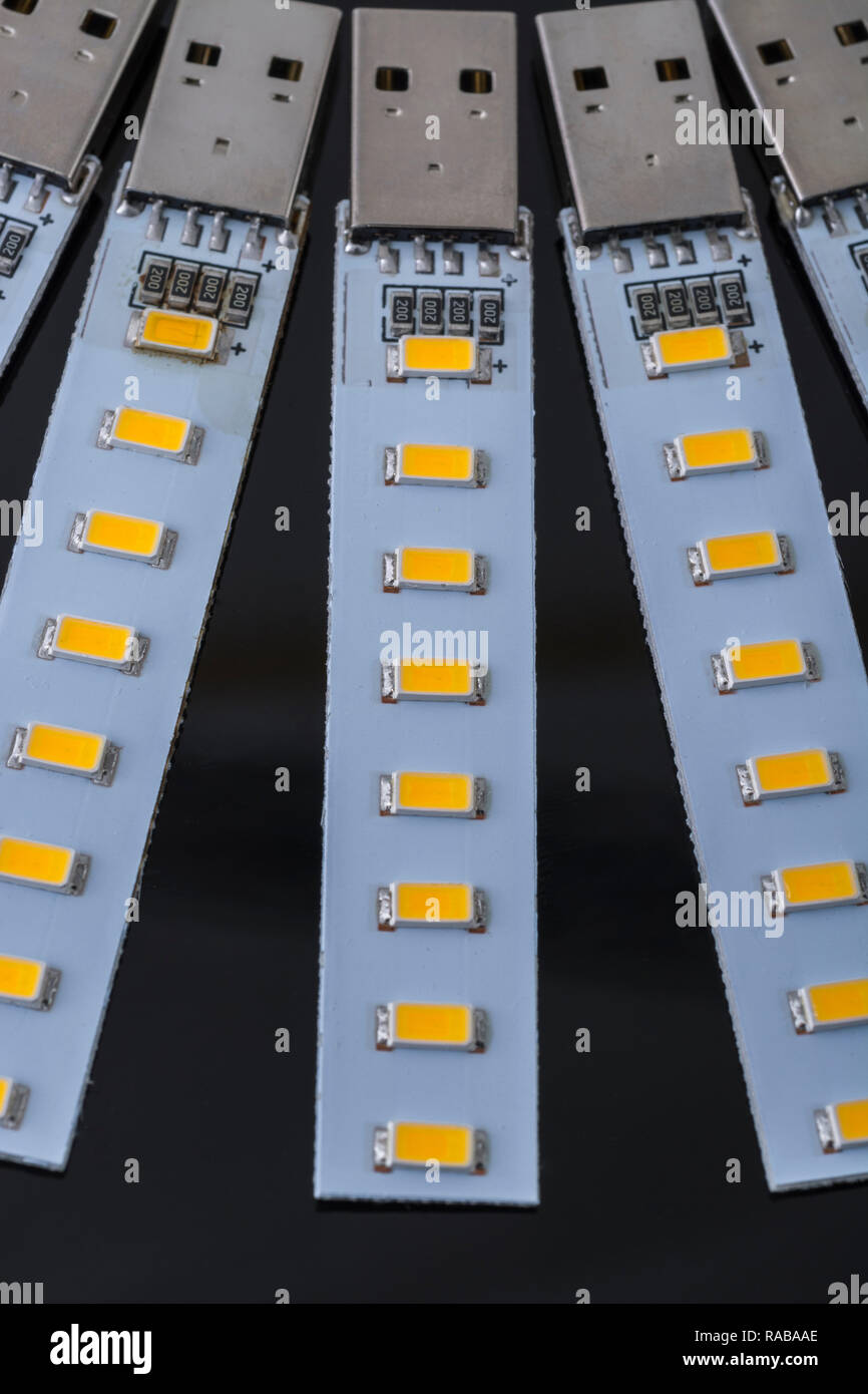Macro photo of cheap Chinese USB powered LED lights energy