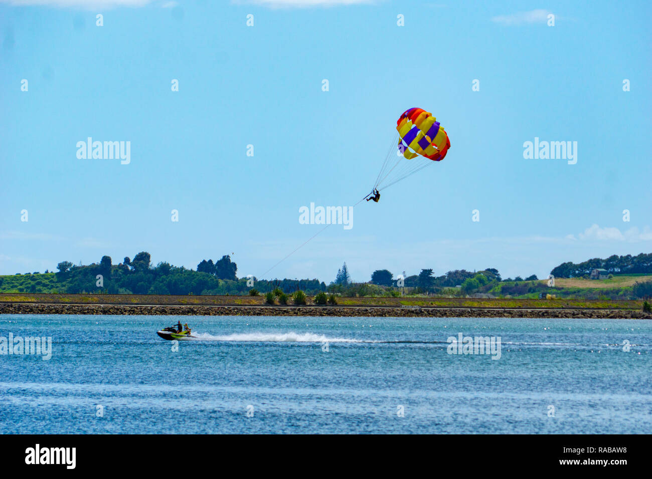 TAURANGA, NEW ZEALAND DECEMBER 22 2018; Summer fun being towed over the