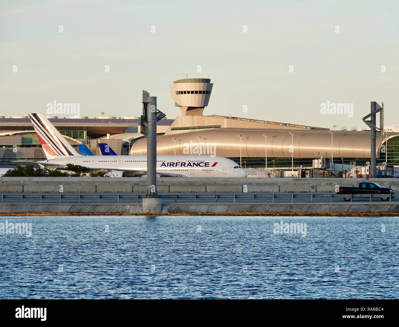 Air France Air Bus plane taxiing to gate at Miami International Airport, Miami, Florida, USA. Stock Photo