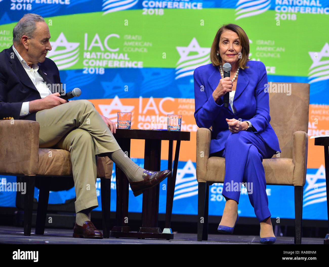 The 5th Israeli-American Council National Conference 2018 at the Diplomat Resort Hollywood on December 02, 2018 in Hollywood, Florida.  Featuring: Senate Democratic Leader Chuck Schumer (D-NY), House Democratic Leader Nancy Pelosi (D-CA) Where: Hollywood, Florida, United States When: 02 Dec 2018 Credit: Johnny Louis/WENN.com Stock Photo